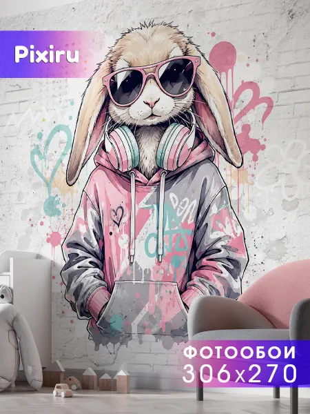 Pixi.ru Фотообои флизелиновые Зайчик в наушниках
