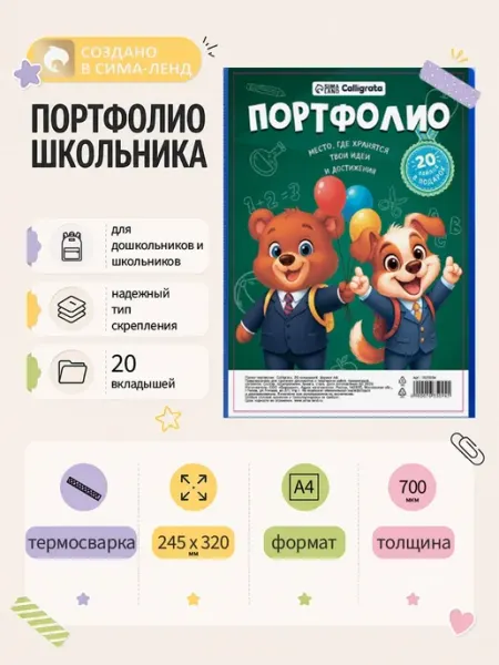 <> Пластиковая папка-портфолио А4 с вкладышами МИКС