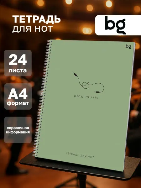 BG Тетрадь для нот А4 на гребне
