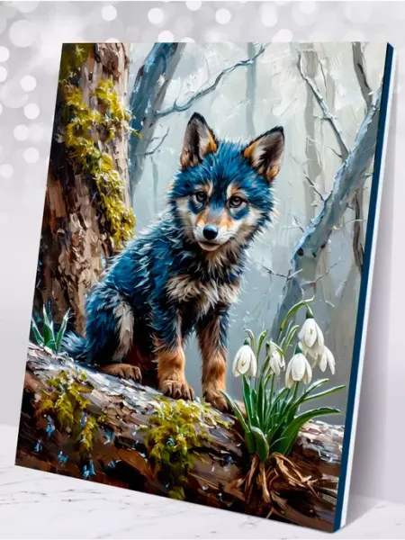000 Hobby Home Картина по номерам Волчонок и подснежник 40х50