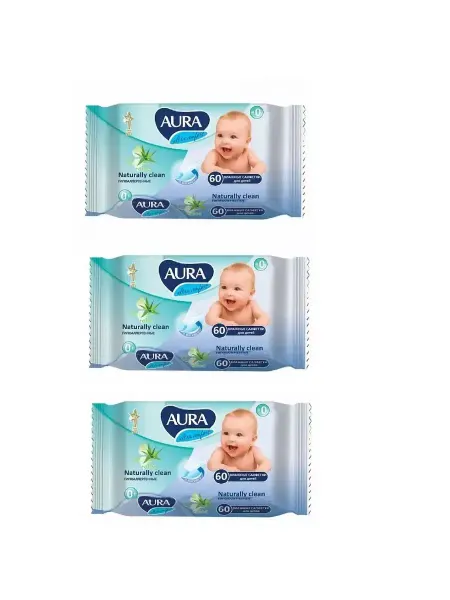 Aura Салфетки влажные детские Ultra Comfort 60 шт, 3 упаковки