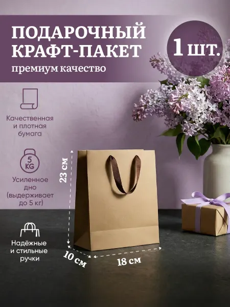 Подарочный пакет с ручками крафт, 18*23*10см, 1шт