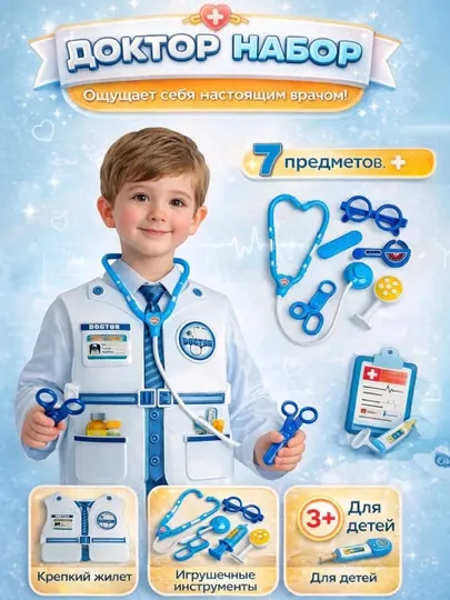 Детский игровой набор "Доктор", 7 предметов, со специальным жилетом