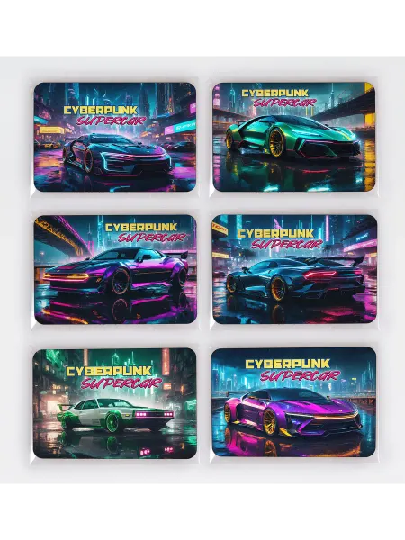 АРТ11 Магниты Cyberpunk Supercars набор 6 шт, 8х5,5 см