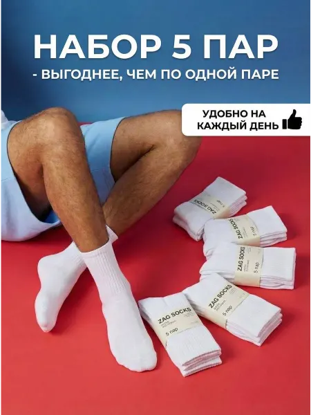 ZAG SOCKS Носки мужские набор высокие, 5 пар