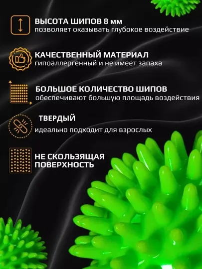 Массажный мячик с шипами для фитнеса и самомассажа, 7 см