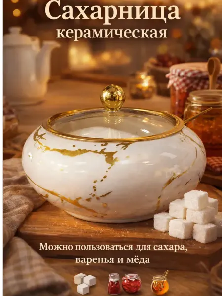 Сахарница с крышкой и ложкой емкость для соли меда