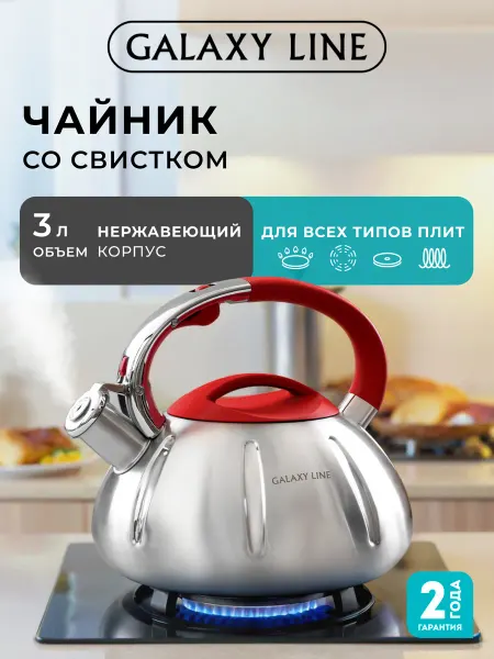GALAXY LINE Чайник для всех плит 3 л со свистком нержавейка GL9208