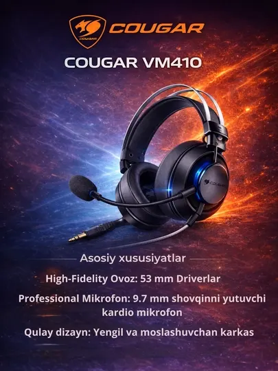 Игровая гарнитура Cougar VM410, микрофон 9.7 мм, High-Fidelity звук