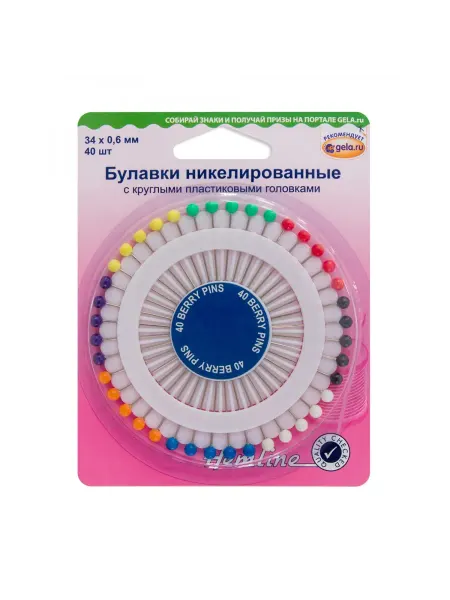 HEMLINE Булавки с круглыми пластиковыми головками Ягодка 34 мм 0,6