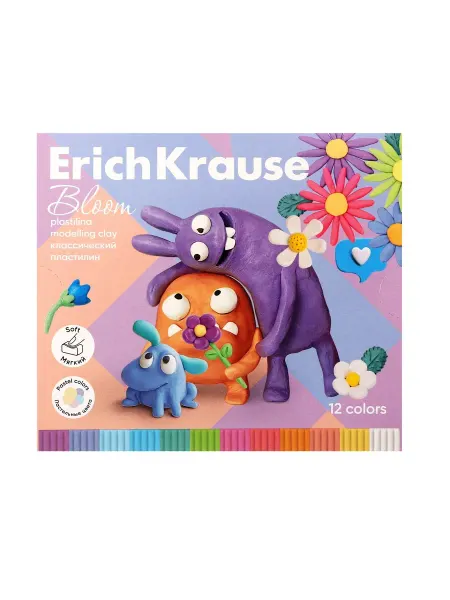 ErichKrause Пластилин 12 цветов, 216 г, "Jolly Friends Pastel Bloom"