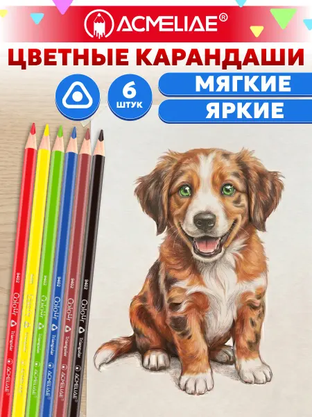 ACMELIAE Набор цветных трехгранных карандашей 6 цв мягкие