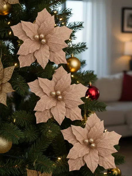 MERRY GREEN Цветы искусственные декоративные новогодние, НАБОР 3шт