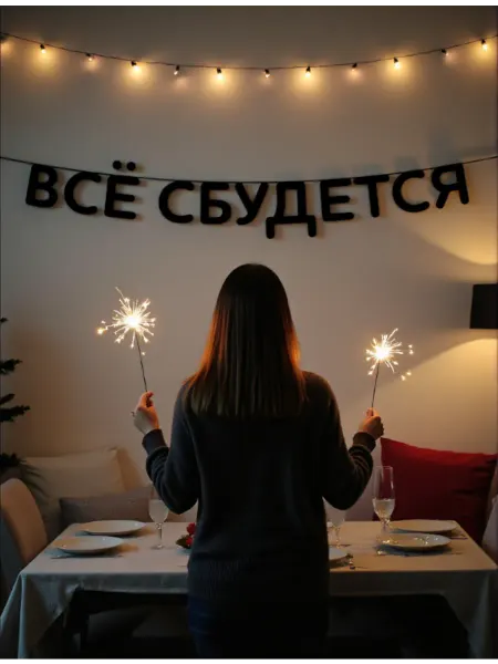 Гирлянда растяжка на стену черная новогодняя