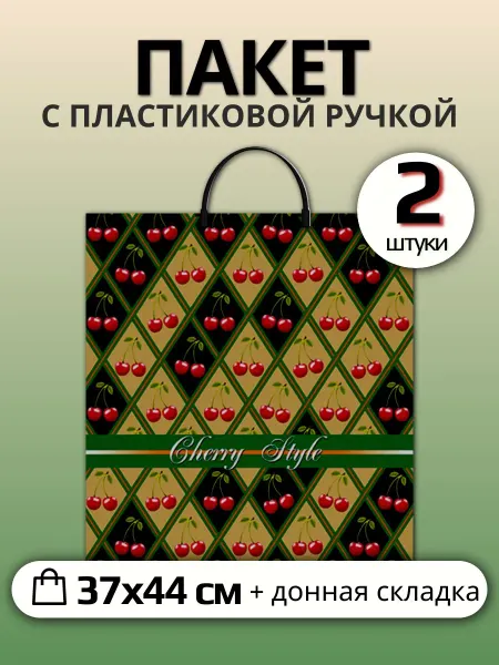 Пакет с пластиковой ручкой Вишневый стиль (набор 2 штуки)