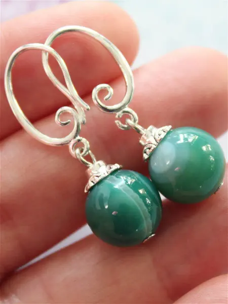 TE jewelry Серьги с натуральными камнями зеленый агат "Кайлас"