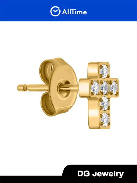 DG Jewelry Серьга одиночная "Крест", бижутерия с фианитами