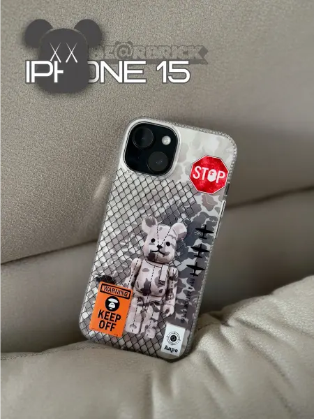 IPAK Чехол силиконовый для iPhone 15 с принтом Bearbrick