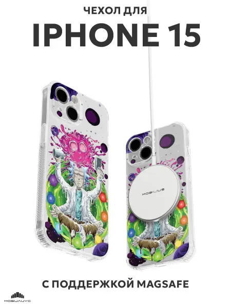 Мобилиус Чехол на iPhone 15 с принтом Рик и Морти