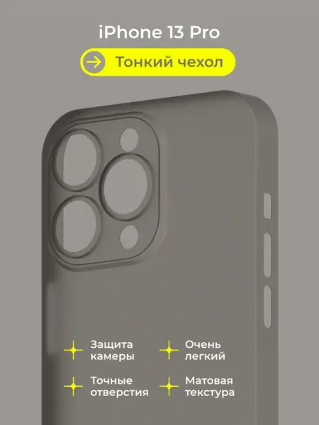 Нет бренда Чехол на Айфон 13 Про прозрачный, тонкий, пластиковый