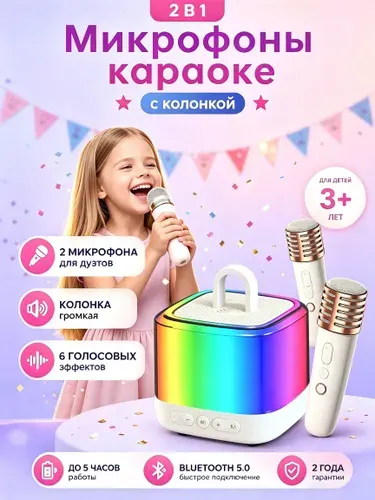 Колонка караоке система с двумя беспроводными микрофонами