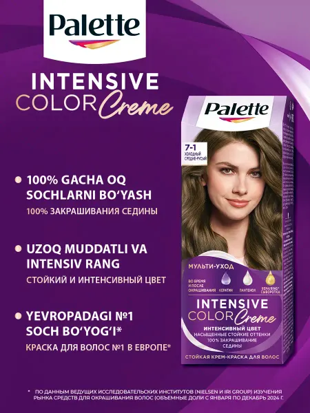Palette Краска для волос Intensive Color Cream 7-1 Холодный русый