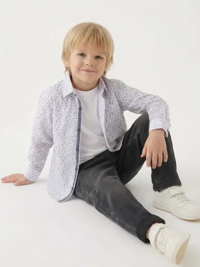 Рубашка для мальчика Slim Fit с длинным рукавом, школьная форма, 7-14 лет