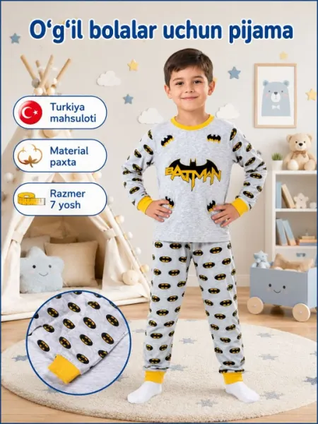 Пижама с Бэтменом для мальчиков, мягкая, удобная, хлопковая, на 7-2 лет, высокое качество