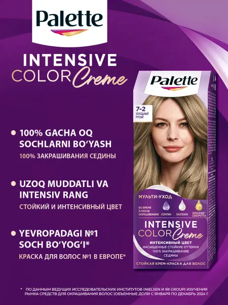 Palette Краска для волос Intensive Color Cream, 7-2, Холодный русый