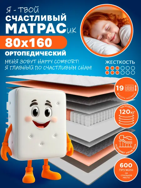 HAPPY MATTRESS Матрас HAPPY COMFORT 80х160 см ортопедический пружинный