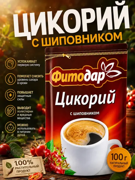 Altaimag Цикорий растительный дойпак ZIP с шиповником Фитодар 100 г