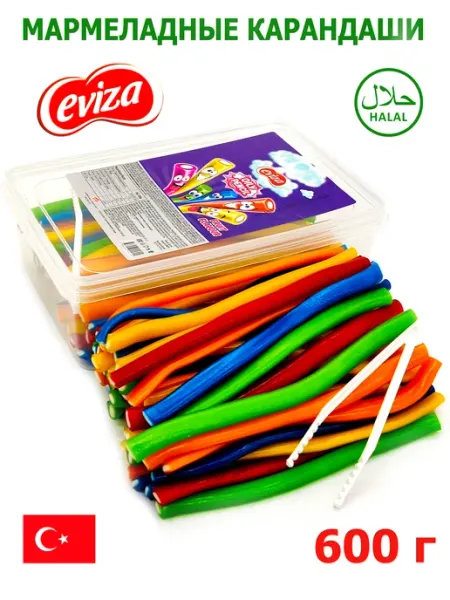 EVIZA Жевательный мармелад 600гр трубочки ассорти