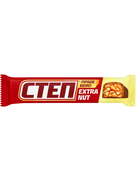 Батончик СТЕП Extra Nut из арахиса с мягкой карамелью, глази