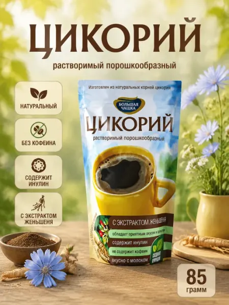 Большая Чашка Цикорий растворимый с женьшенем без кофеина 85 гр