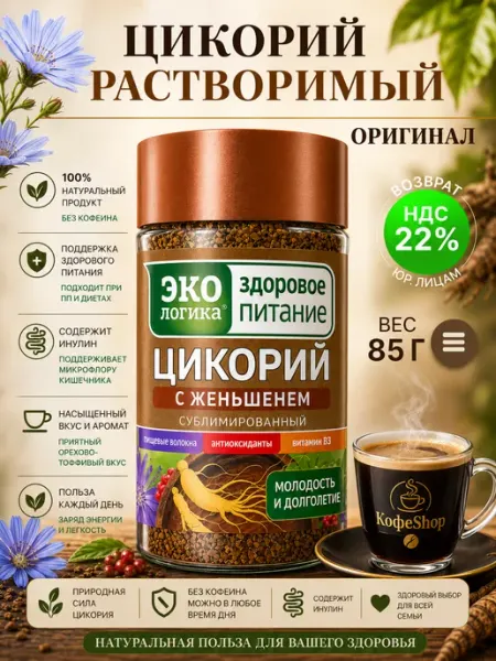 МОСКОВСКАЯ КОФЕЙНЯ НА ПАЯХЪ Цикорий Экологика с Женьшенем 85 гр