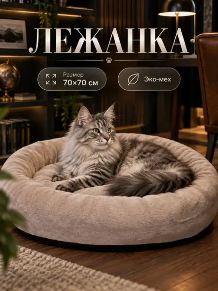 Хвостолапов Лежанка для кошек и собак мелких и средних пород 70 см