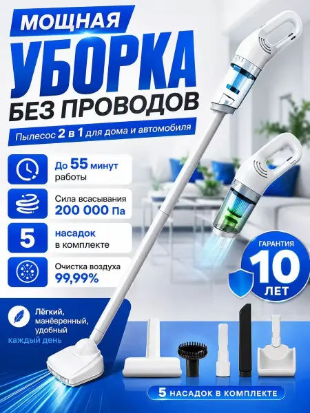 Пылесос вертикальный для дома мощный беспроводной SV807A