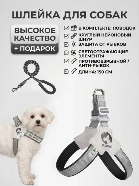 Шлейка для собак мелких средних пород Y-образная с поводком