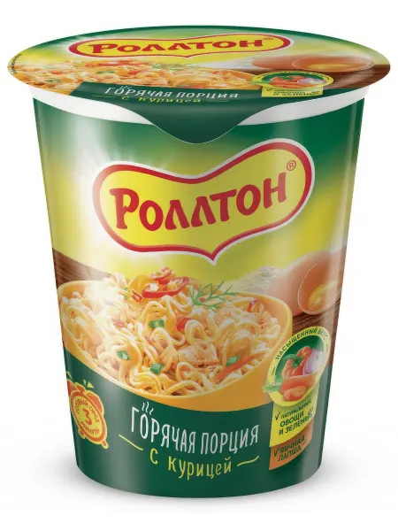 Роллтон Лапша быстрого приготовления Горячая порция с курицей, 70г