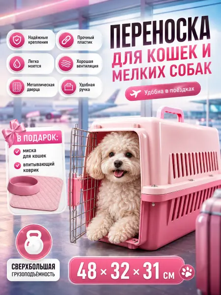 Сумка Переноска для кошки пластиковая большая с дверцей