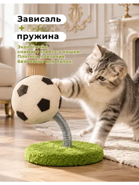 Когтеточка-футбол из сизаля с деревянным основанием