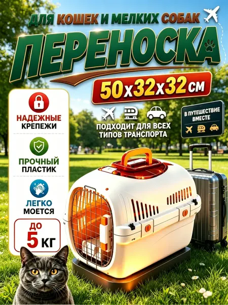 Лёгкая авиаклетка 5 кг, скрытая ручка, для кошек