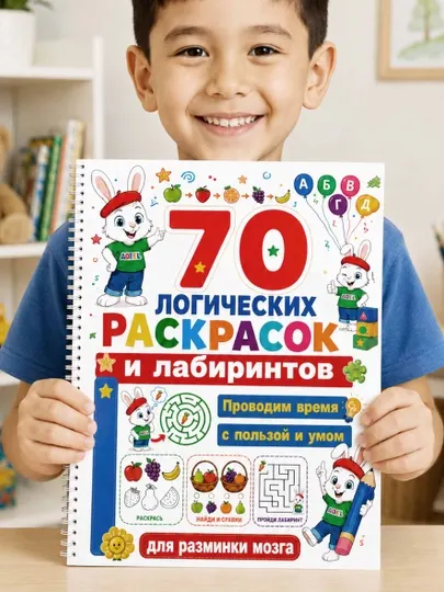 Раскраска для детей AQEEL, 70 логических заданий, лабиринты и головоломки
