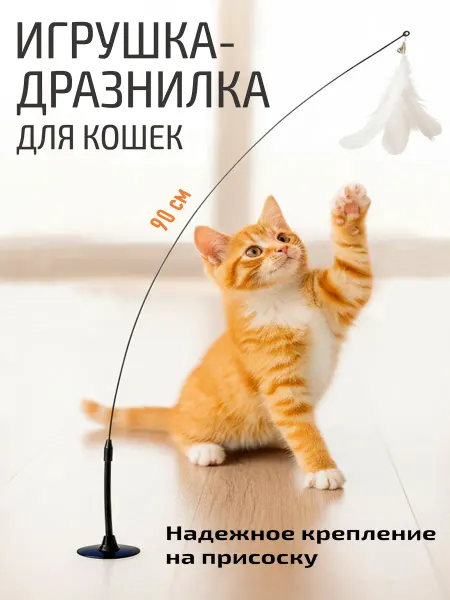 Рыжий кот Интерактивная игрушка-дразнилка для кошек (черный)