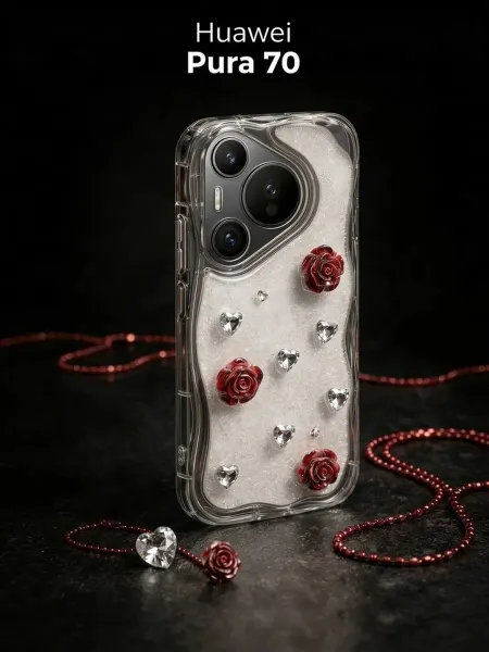 РИНОФОН Чехол с розами и кристаллами на Huawei Pura 70