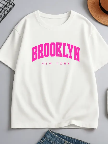 Univeles Белая женская футболка с принтом Brooklyn