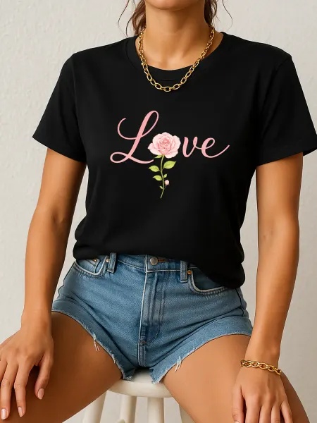 Swace Черная женская футболка с принтом Love