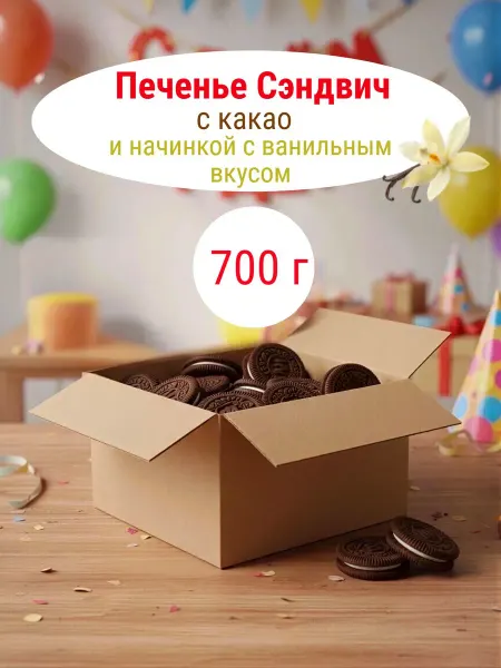 PEKARRO Печенье Сэндвич с какао и начинкой с ванильным вкусом, 700 г