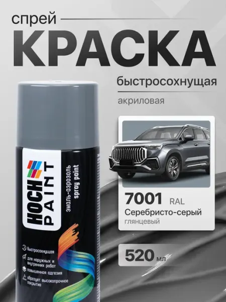 Hoch Paint Краска автомобильная спрей серебристо-серый 7001, 520 мл