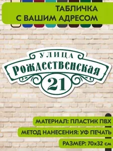 Адресная табличка на дом "Домовой знак" бело- зелёная, 700х320 мм., из пластика, УФ печать не выгорает